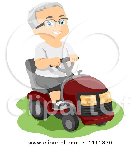 Clipart Happy Male Senior Citizen Operating A Riding Lawn Mower - Royalty Free Vector Illustration by BNP Design Studio