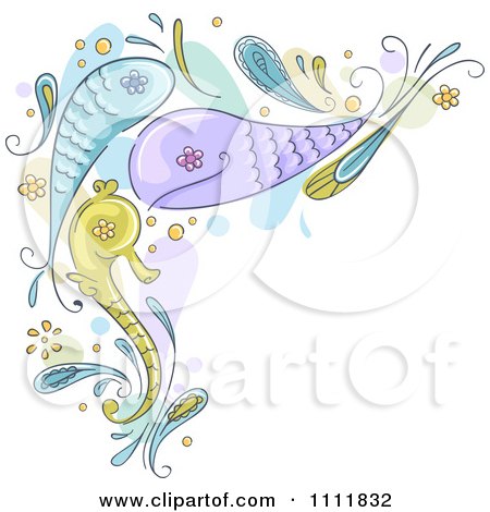 Clipart Paisley Fish Corner Design Element - Royalty Free Vector Illustration by BNP Design Studio