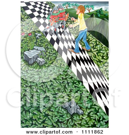 Clipart Soldiers Blocking A Man On A Checkered Path - Royalty Free Illustration by Prawny