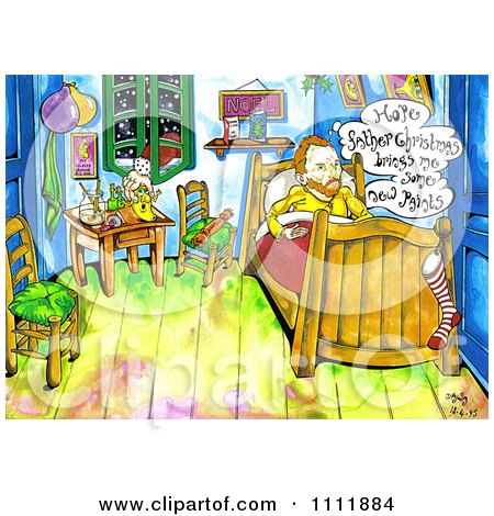 Clipart Christmas Van Gogh With A Stocking On His Bed - Royalty Free Illustration by Prawny