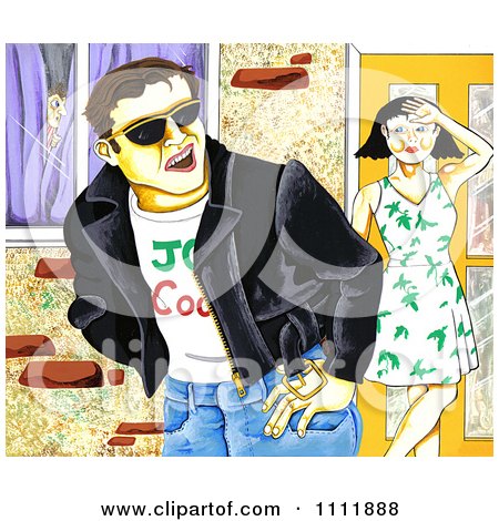 Clipart Man Looking Back At A Woman At Her Door - Royalty Free Illustration by Prawny