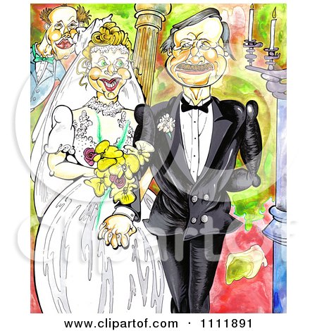 Clipart Pleased Wedding Couple Holding Hands - Royalty Free Illustration by Prawny
