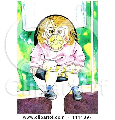 Clipart Toddler Girl Going Potty On The Toilet - Royalty Free Illustration by Prawny