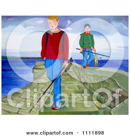 Clipart Boys Carrying Fishing Poles On A Pier - Royalty Free Illustration by Prawny