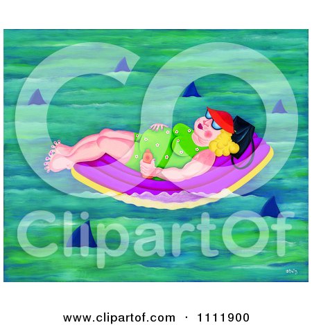 Clipart Chubby Lady Floating In A Circle Of Sharks - Royalty Free Illustration by Prawny