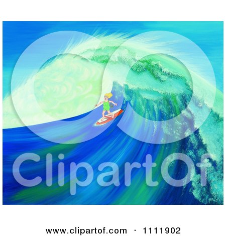 Clipart Female Surfer Riding A Big Wave - Royalty Free Illustration by Prawny