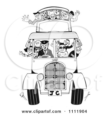 Clipart Black And White People On A Double Decker Bus - Royalty Free Illustration by Prawny