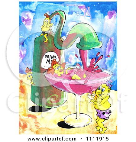 Clipart Woman Bathing In A Glass Under An Alcohol Spout From A Bottle - Royalty Free Illustration by Prawny