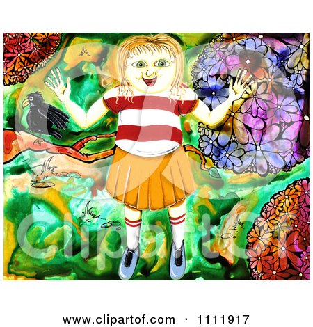 Clipart Cheerful Girl In A Garden - Royalty Free Illustration by Prawny
