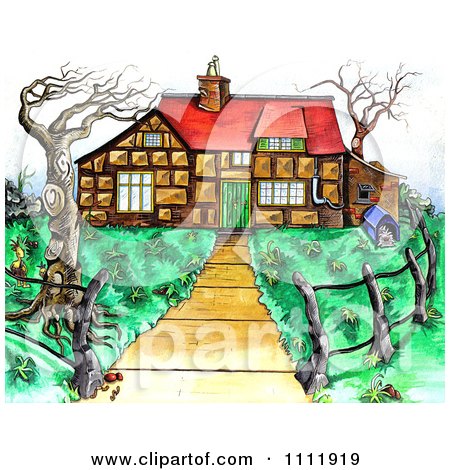 Clipart Path Leading To A Home With Bare Trees And A Dog House - Royalty Free Illustration by Prawny
