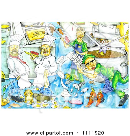 Clipart Chaotic Kitchen With Chefs Making Messes - Royalty Free Illustration by Prawny