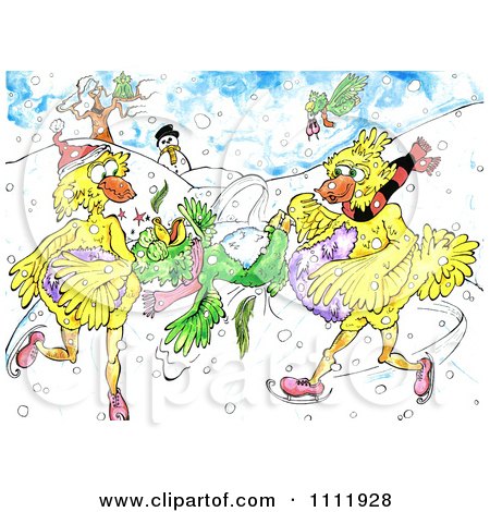 Clipart Happy Ice Skating Birds - Royalty Free Illustration by Prawny
