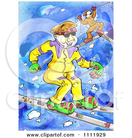 Clipart Happy Skiers Catching Air - Royalty Free Illustration by Prawny