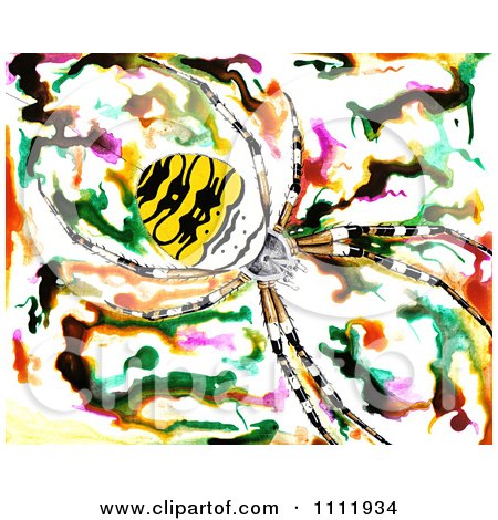 Clipart Yellow Striped Spider Over An Abstract Background - Royalty Free Illustration by Prawny