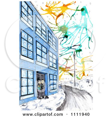 Clipart Victorian Men At A Building Entrance In The Winter Time - Royalty Free Illustration by Prawny