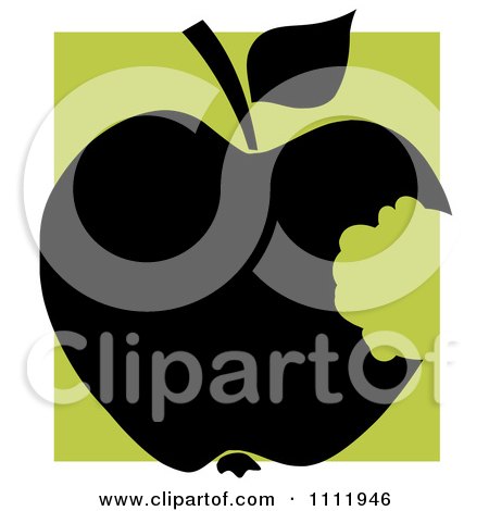 Clipart Black Apple With A Missing Bite Over A Green Square - Royalty Free Vector Illustration by Hit Toon