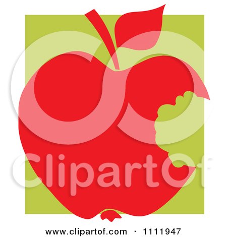 Clipart Red Apple With A Missing Bite Over A Green Square - Royalty Free Vector Illustration by Hit Toon