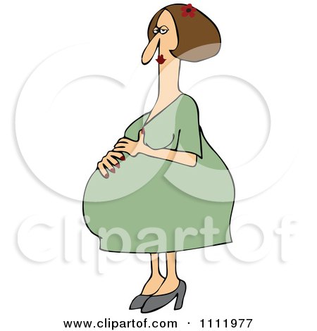 Clipart Pregnant Brunette Caucasian Woman Resting Her Hand On Her Large Belly - Royalty Free Vector Illustration by djart
