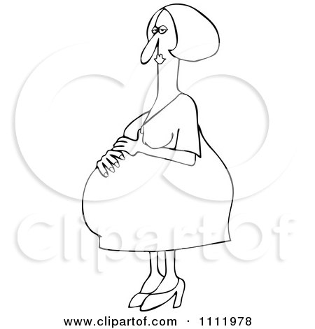 Clipart Outlined Pregnant Woman Resting Her Hand On Her Large Belly - Royalty Free Vector Illustration by djart