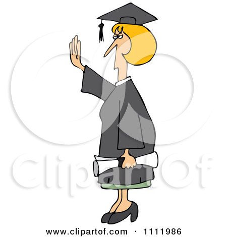 Clipart Female College Graduate Holding Her Hand Up - Royalty Free Vector Illustration by djart