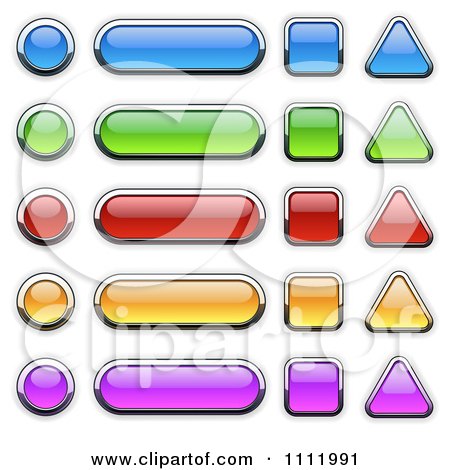 Clipart 3d Colorful Chrome Outlined Glass Icons In Different Shapes - Royalty Free Vector Illustration by dero