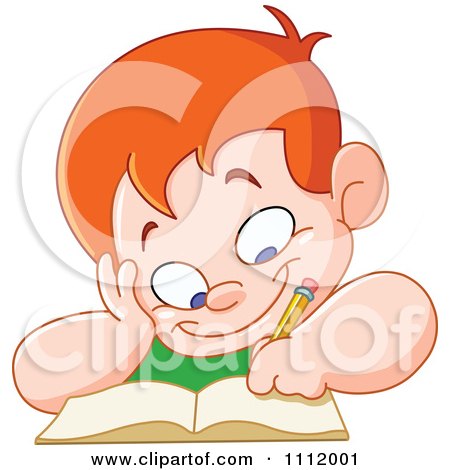 Clipart Red Haired School Boy Writing In A Journal - Royalty Free Vector Illustration by yayayoyo