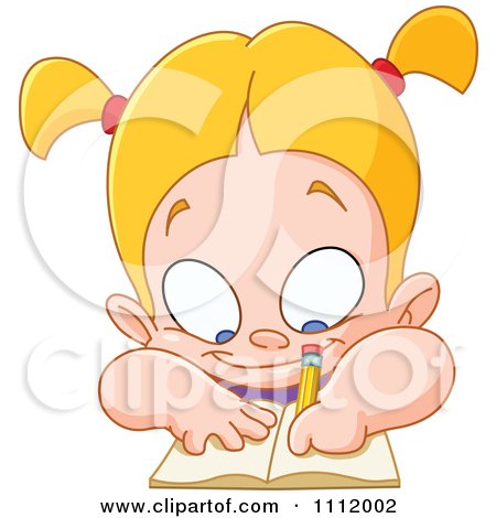 Clipart Blond School Girl Writing In A Journal - Royalty Free Vector Illustration by yayayoyo