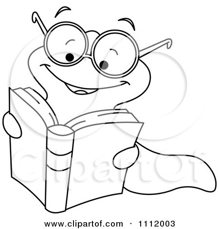 Clipart Outlined Excited Worm Reading A Book - Royalty Free Vector Illustration by yayayoyo