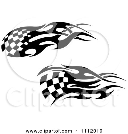 Clipart Black And White Tribal Checkered Racing Flags 3 - Royalty Free Vector Illustration by Vector Tradition SM