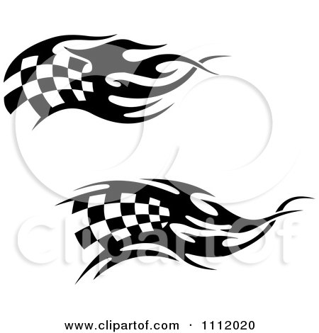 Clipart Black And White Tribal Checkered Racing Flags 4 - Royalty Free Vector Illustration by Vector Tradition SM