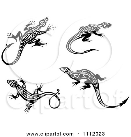 Clipart Black And White Tribal Lizards 2 - Royalty Free Vector Illustration by Vector Tradition SM