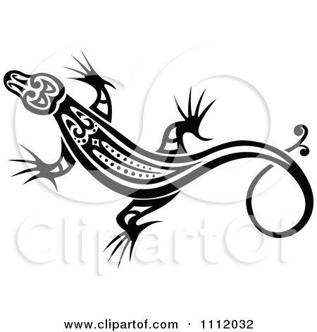 Clipart Black And White Tribal Lizard 7 - Royalty Free Vector Illustration by Vector Tradition SM
