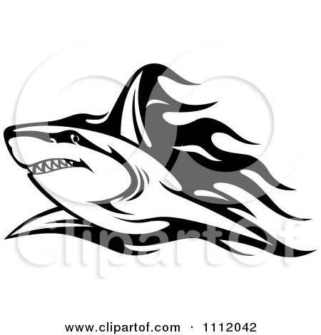 Clipart Black And White Tribal Shark And Flames 2 - Royalty Free Vector Illustration by Vector Tradition SM