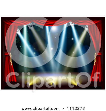 Clipart Empty Theater Stage With Red Curtains And Shining Lights - Royalty Free Vector Illustration by AtStockIllustration