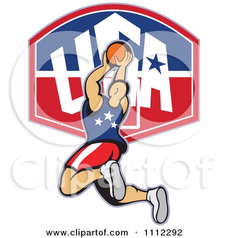 Clipart Basketball Player Jumping Over A USA Backboard - Royalty Free Vector Illustration by patrimonio