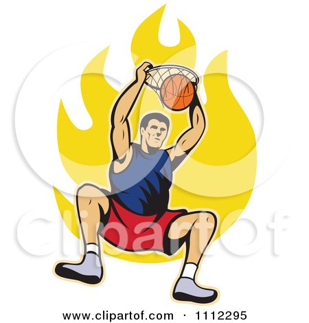 Clipart Basketball Player Dunking The Ball Over Flames - Royalty Free Vector Illustration by patrimonio