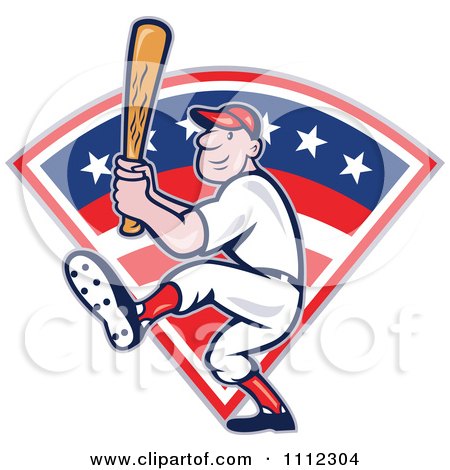 Clipart Baseball Player Athlete Batting Over An American Design 1 - Royalty Free Vector Illustration by patrimonio
