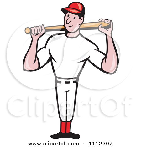 Clipart Baseball Player Standing And Holding A Bat Over His Shoulders - Royalty Free Vector Illustration by patrimonio