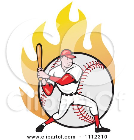 Clipart Baseball Player Athlete Batting Over A Flaming Ball - Royalty Free Vector Illustration by patrimonio