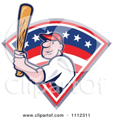 Clipart Baseball Player Athlete Batting Over An American Design 2 - Royalty Free Vector Illustration by patrimonio