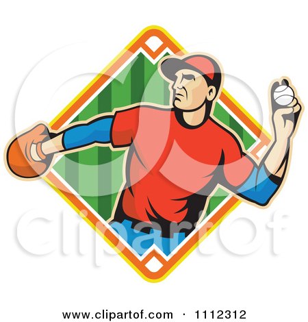 Clipart Baseball Outfielder Player Throwing A Ball Over A Diamond 1 - Royalty Free Vector Illustration by patrimonio