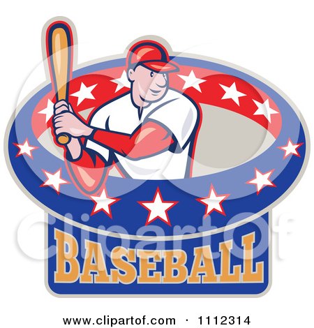 Clipart Baseball Player Athlete Batting Over An American Oval With Text - Royalty Free Vector Illustration by patrimonio