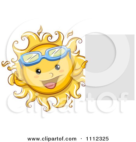 Clipart Happy Sun With Sunglasses By A Sign - Royalty Free Vector Illustration by BNP Design Studio