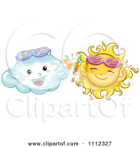Clipart Happy Sun And Cloud With Sunglasses Toasting - Royalty Free Vector Illustration by BNP Design Studio