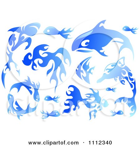 Clipart Water Or Blue Flame Design Elements Forming Sea Creatures 1 - Royalty Free Vector Illustration by BNP Design Studio