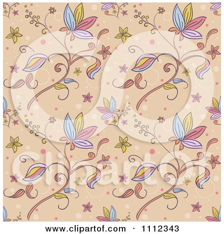 Clipart Seamless Floral Pattern Background On Tan - Royalty Free Vector Illustration by BNP Design Studio