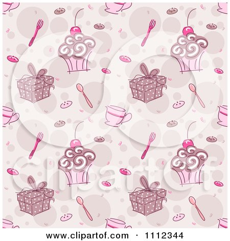 Clipart Seamless Pink Cake Gift And Tea Background Pattern - Royalty Free Vector Illustration by BNP Design Studio