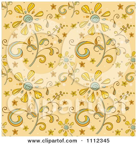 Clipart Seamless Tan Floral Pattern Background - Royalty Free Vector Illustration by BNP Design Studio