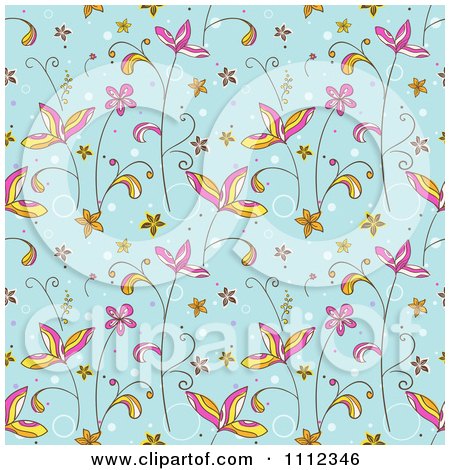 Clipart Seamless Floral Pattern Background On Blue - Royalty Free Vector Illustration by BNP Design Studio