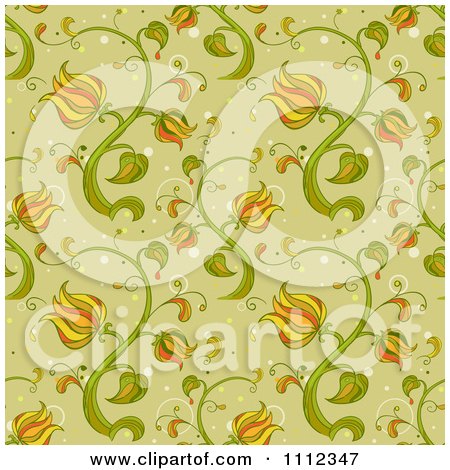 Clipart Seamless Floral Pattern Background On Green - Royalty Free Vector Illustration by BNP Design Studio